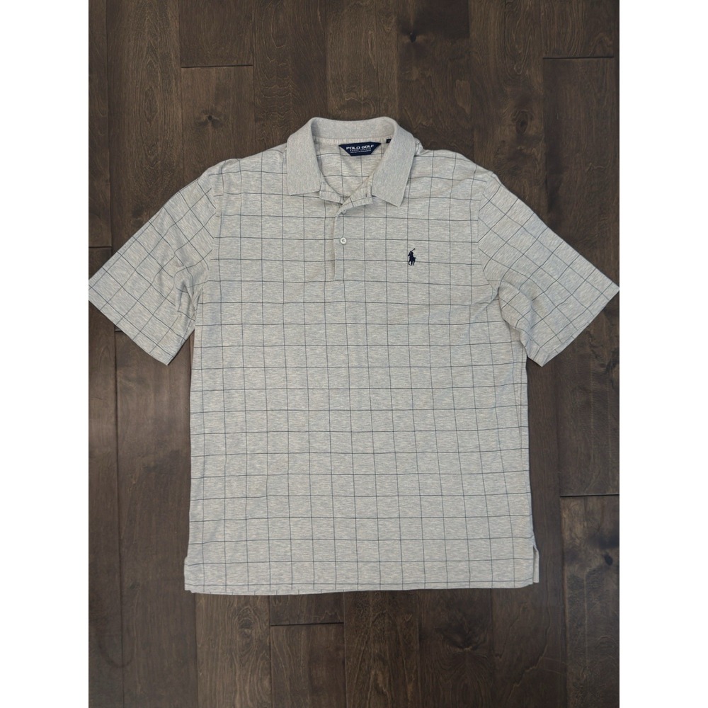 Vtg Ralph Lauren Polo Mens Golf Shirt Grey Check Size L Preppy‎ Pony Logo Cotton